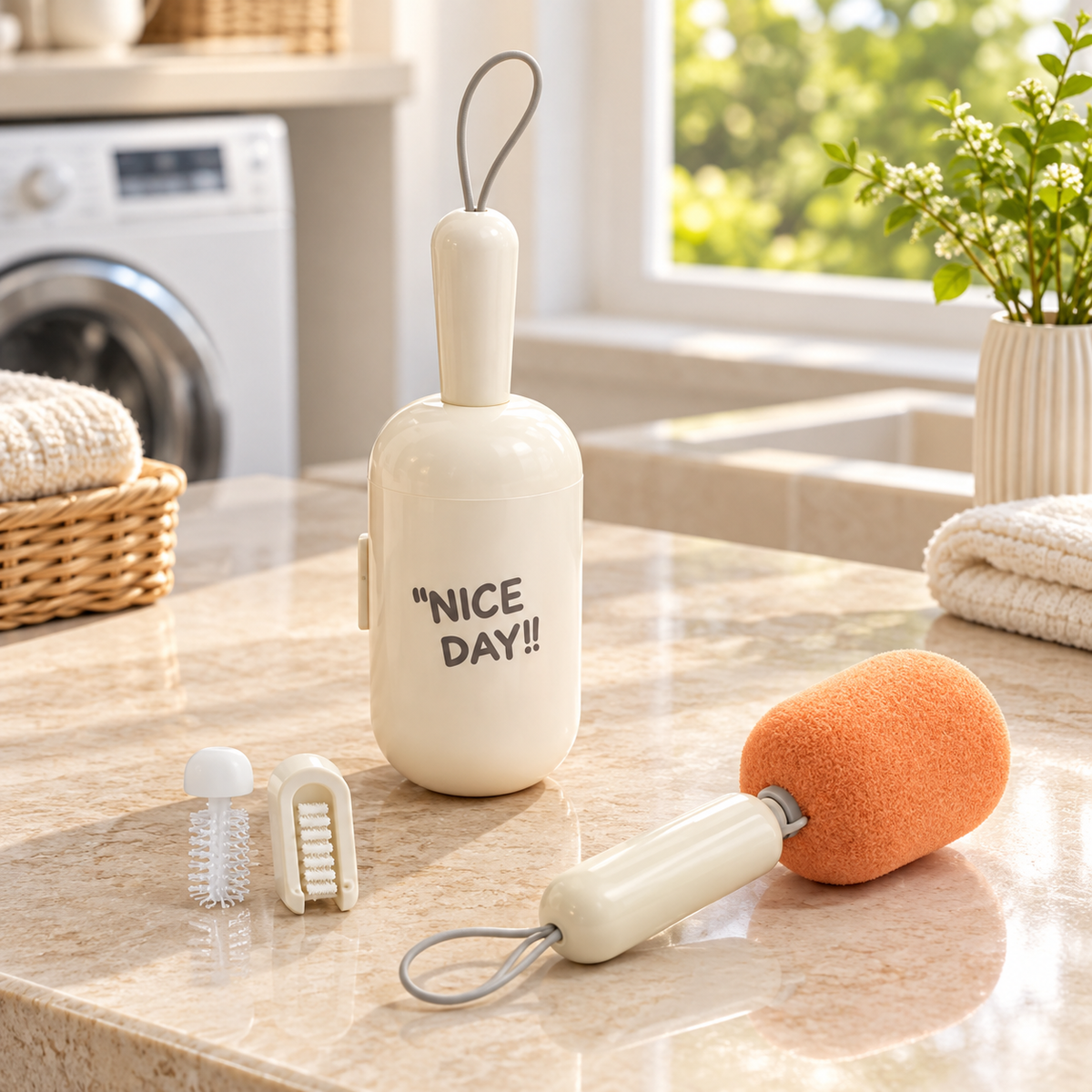 3 in 1 Bottle Cleaning Brush Kit Cup, Portable Cleaning Brush Set with Sponge, U Shape Bottle Cup Brush, Travel Friendly Bottle Cleaning Brush Kit with Storage Box