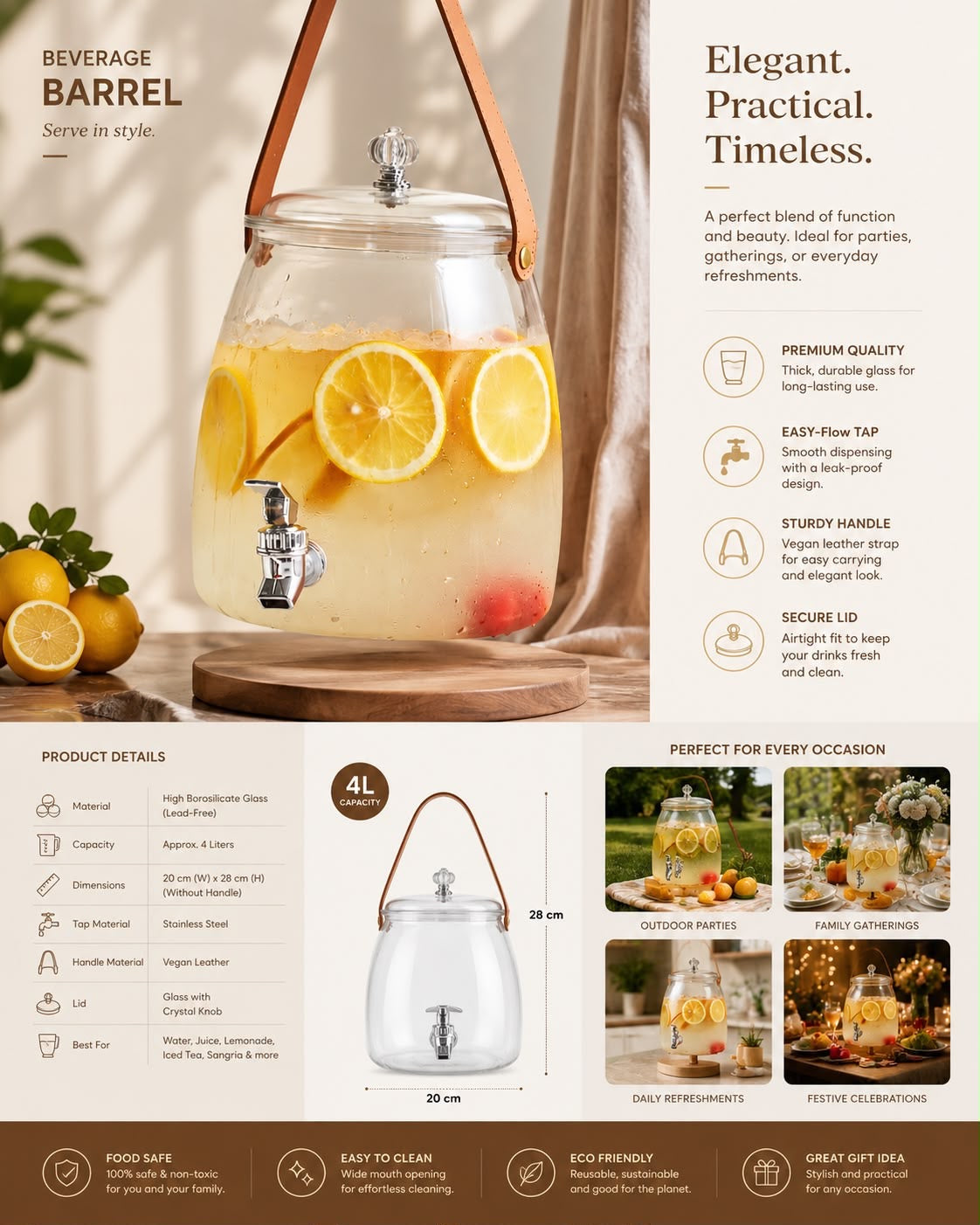 Beverage Dispenser Container With Handle, Pot Beverage Dispenser, Fridge Juice Dispenser