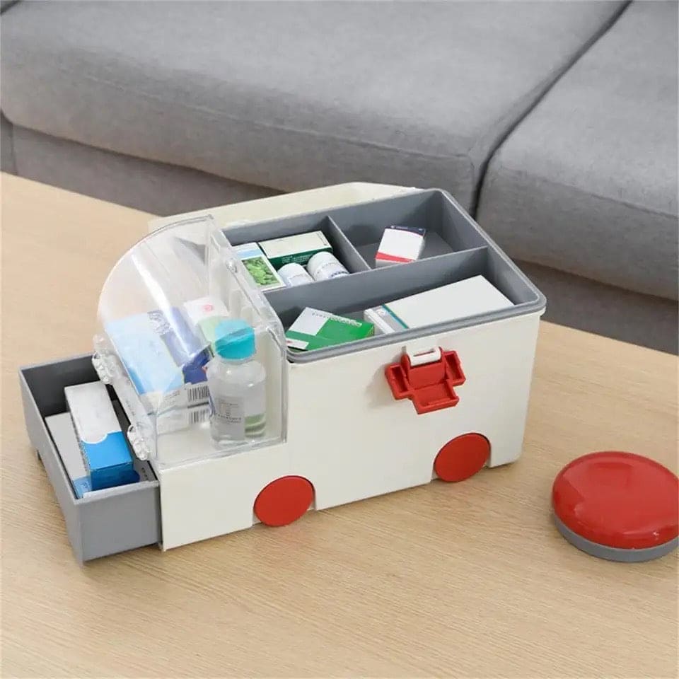 Cute Ambulance Medicine Box, Large-capacity Medicine Kit Storage Box, Household Compartmental Medicine Box, Portable First Aid Kit Container, Creative Emergency Pharmacy Pill Organizer