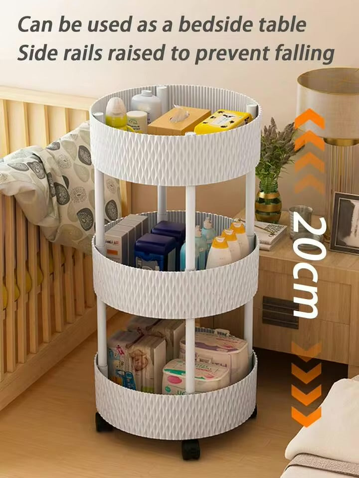 3 Tier Rolling Storage Cart With Wheels, Home Snack Vegetables Storage Rack with Wheels, Multi Tier Floor Rack Organizer, Movable Sundries Storage Organizer