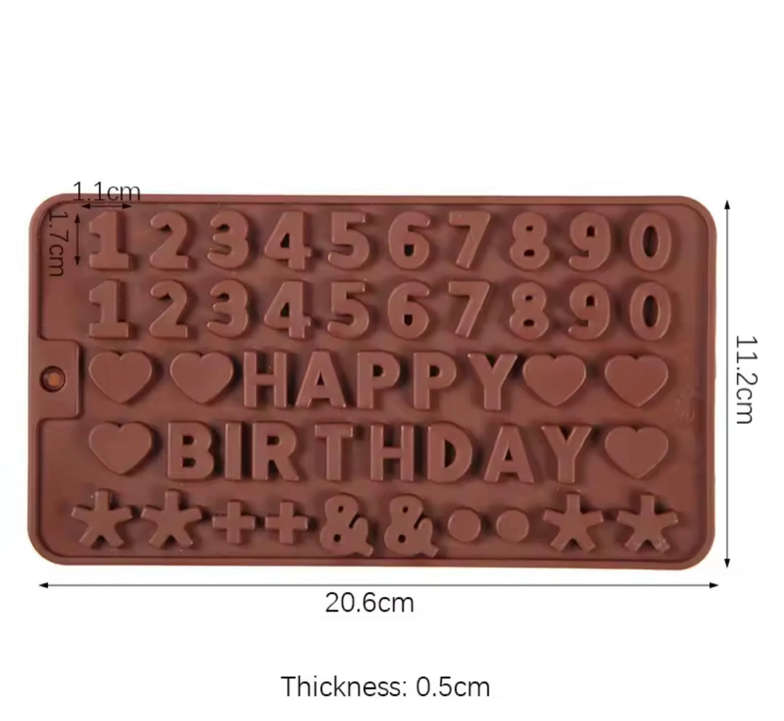 Silicone Birthday Mix Shapes Mold, English Alphanumeric Silicone Chocolate Molds, Cake Decorating Accessories