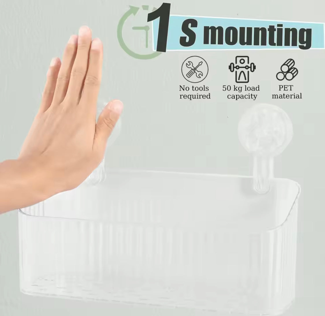 Acrylic Bathroom Suction Cups Shelves, Transparent Punch Free Storage Rack, Bathroom Storage Basket Holder