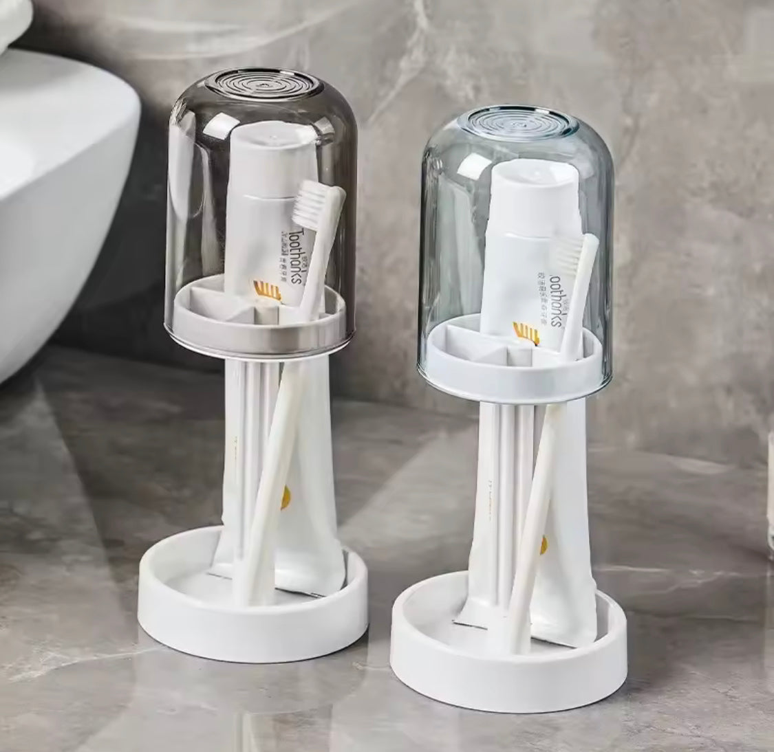 Portable Toothbrush Holder With Mouthwash Cup, Toothpaste Storage Shelf, Toothbrush Holder With Dust Cover, Toiletries Bathroom Organizer