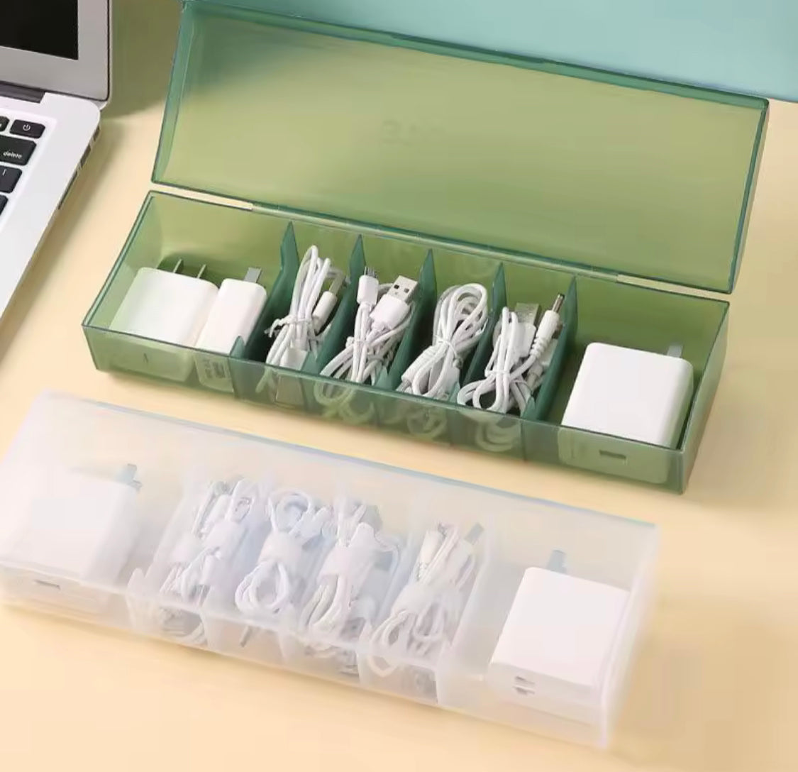 7 Compartment Data Cable Storage Box, Transparent Data Cable Organizer With Lid, Dustproof Desktop Organizer For Office Home