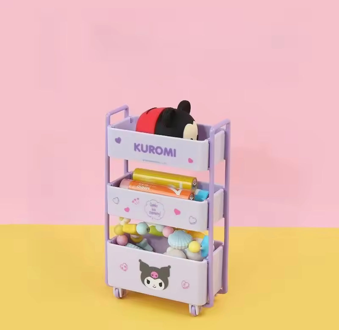 3 Tier Kawaii Mini Rolling Cart, Cute Desktop Sundry Storage Box, Mini Desktop Decorations Trolley