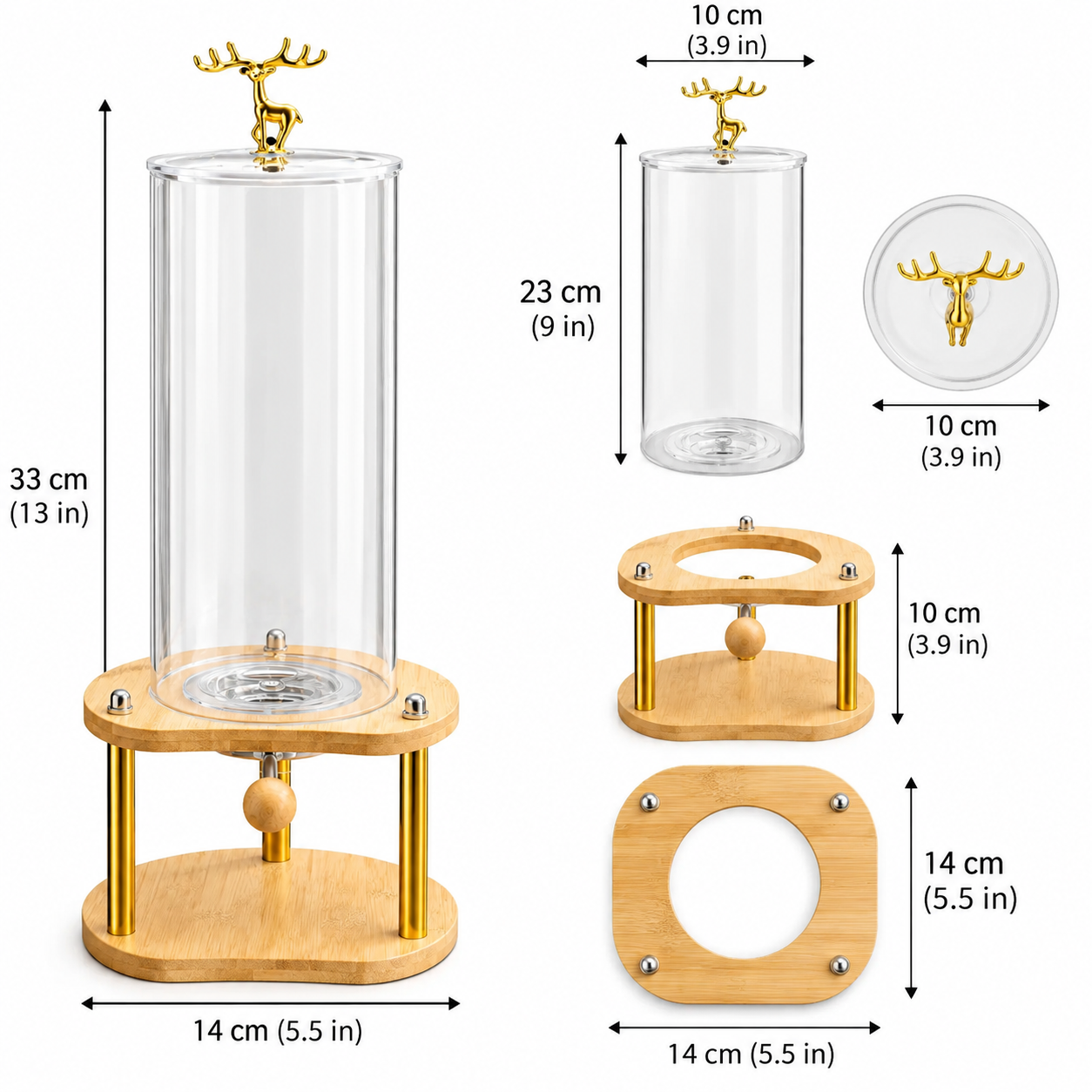 Tabletop Breakfast Cereal Organizer, Royal Deer Cereal Serving Station, Wooden Stand Corn Flakes Dispenser, Elegant Deer Cereal Dispenser