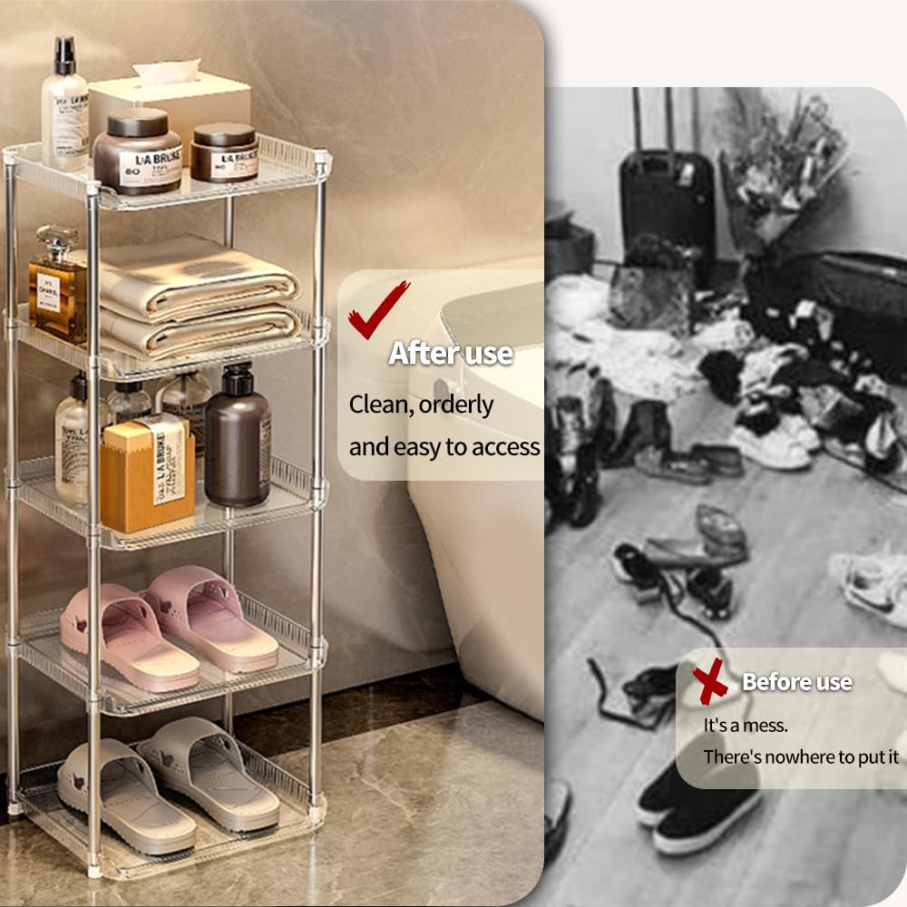 5 Tiers Vertical Transparent Shoe Rack Organisers, Space Saving Standing Vertical Shoes Racks, Corner Slim Shoes Shelf Cabinet