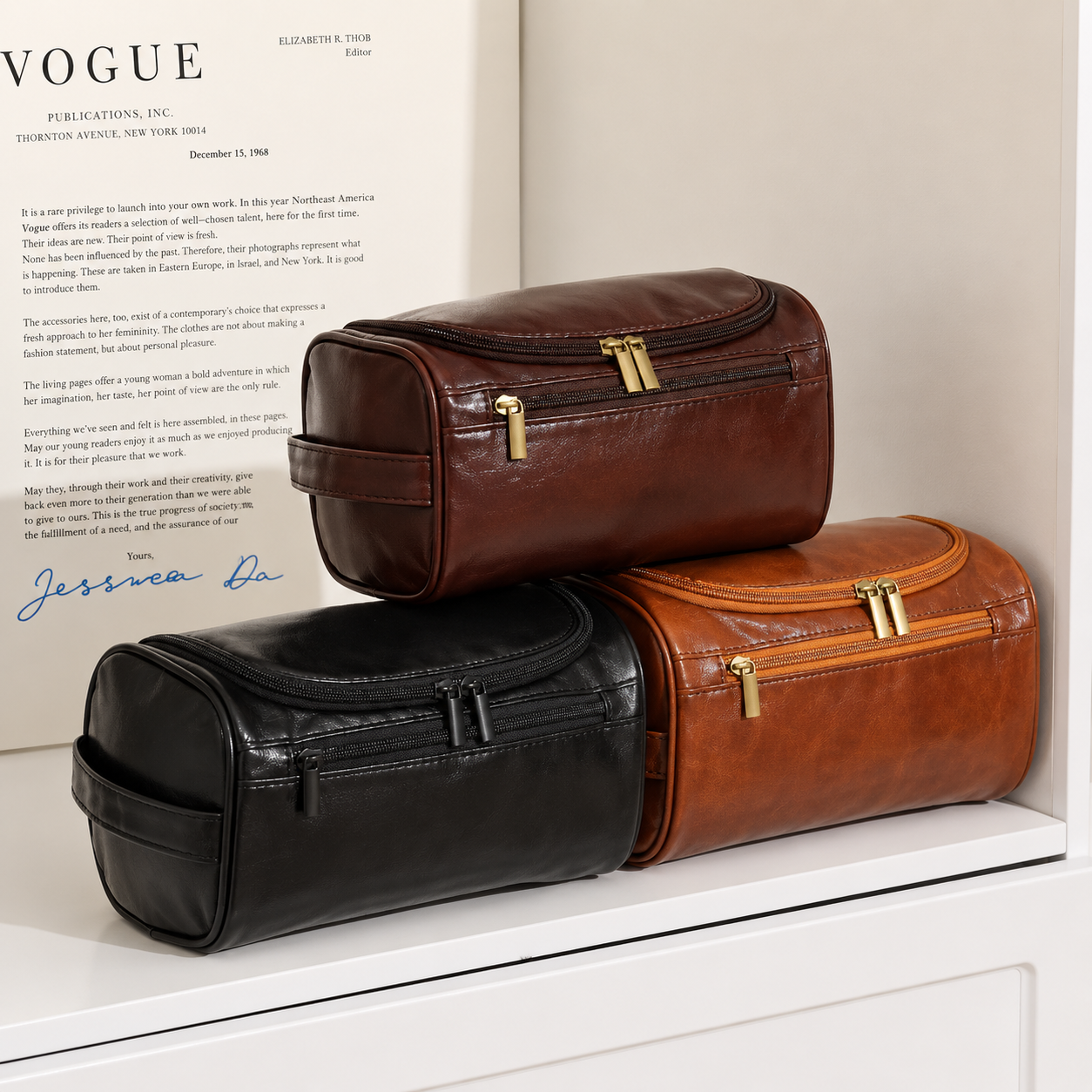 Elite Leather Travel Kit, Leather Cosmetic Case, Portable Hanging Makeup And Toiletry Bag, PU Leather Hanging Toiletry Bag