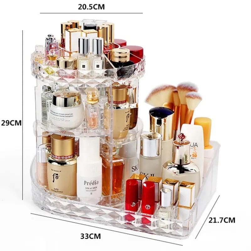 All In One Makeup Organizer, 360 Degree Rotation Makeup Organizer, Crystal Makeup Display Stand, Multifunction Detachable Makeup Beauty Organizer, Adjustable Cosmetic Display Case, Rotatable Transparent Beauty Organizer