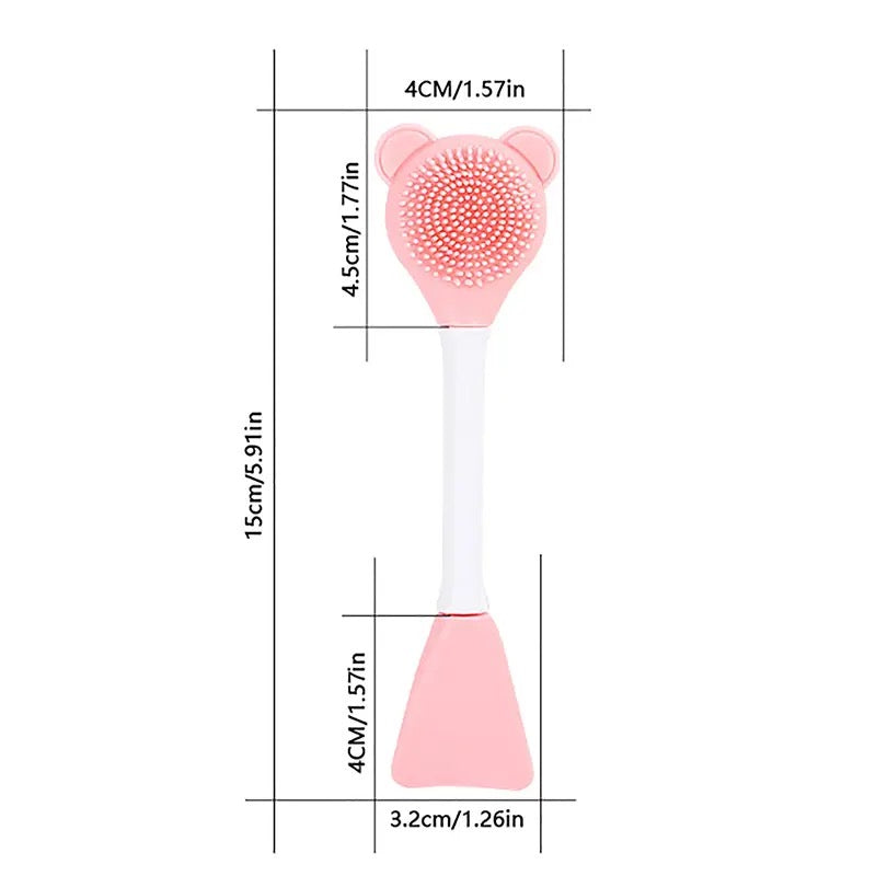 Bear Double Head Face Brush, Silicone Mud Film Facial Brush, Multifunctional Long Handle Silicone Applicator Women, Face Mask Cream Sticks Brush, Facial Mask Applicator, Makeup Removal Scrubber, Portable Salon Spa Facial Cleansing Brush