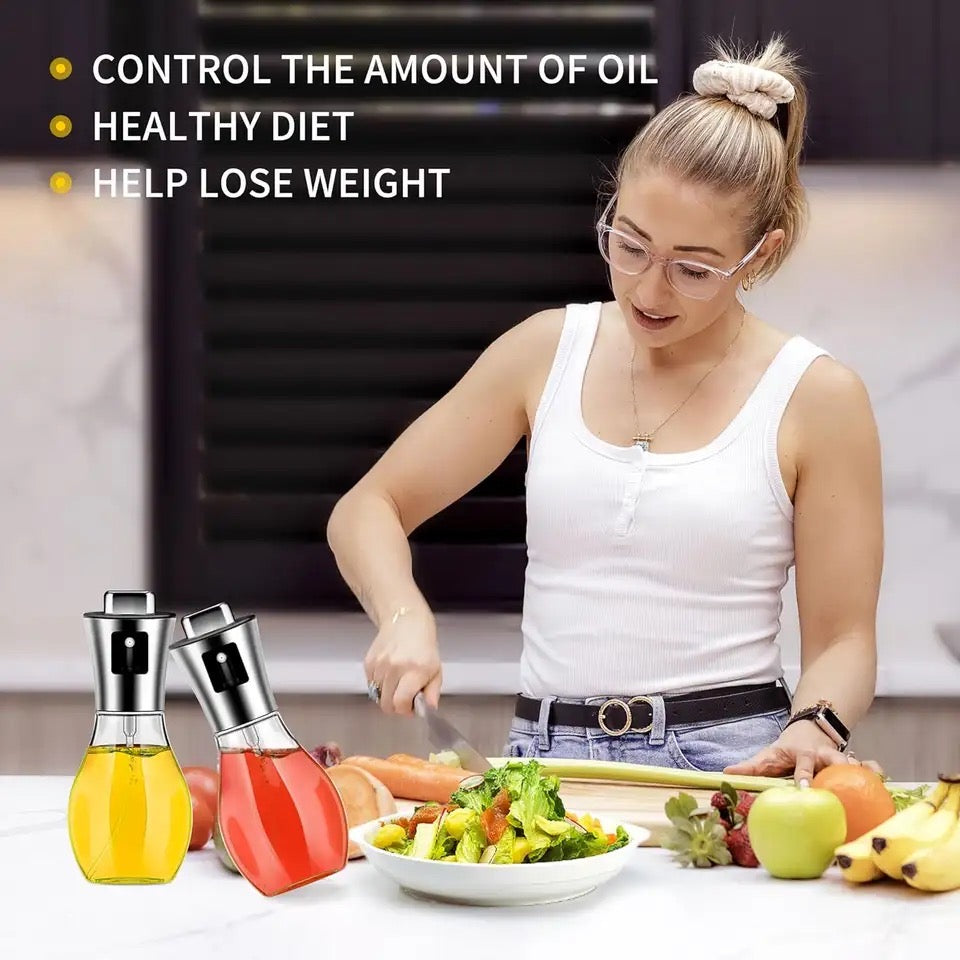Oil Spray Pot, 200ml Cooking Oil Bottle, Stainless Steel Pump Oil Dispenser, BBQ Cookware Tool, Leak Proof Bottles with Non Slip Handle, Automatic Cap and Stopper for Kitchen Cooking