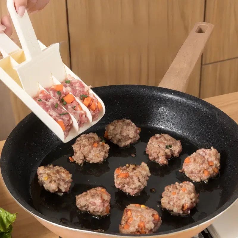 Triple Meat Ball Maker, Meat Tool With Spoon, Fried Fish Beef Meat Making Balls Mold, Kitchen Meatballs Scoop, Home Cooking Tool, Triple Meat Club Maker with Cutting Spatulas, Non Stick Plastic Apparatus Maker Clip
