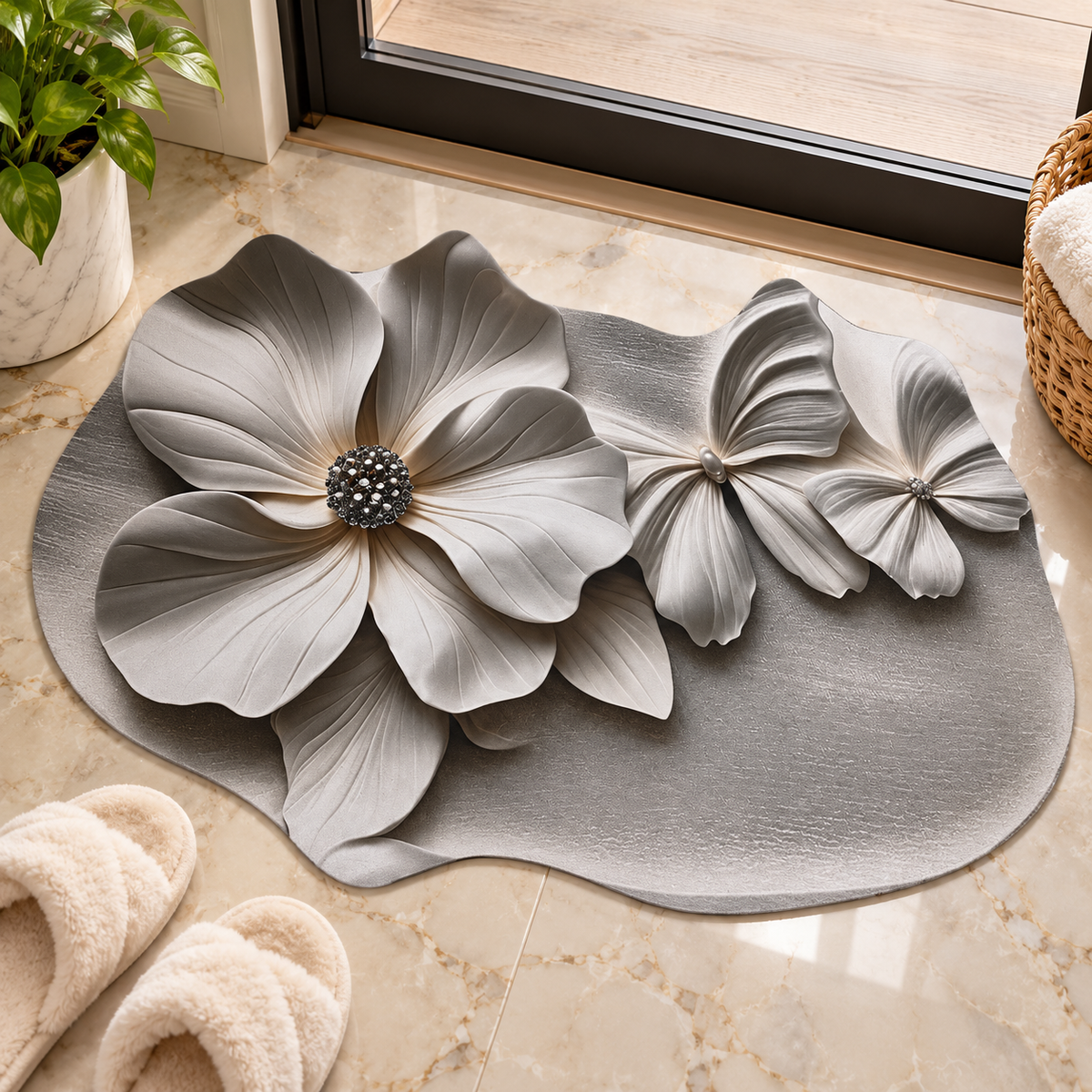 3D Floral Butterfly Decorative Mat, Luxury Blossom Decorative Mat, Butterfly Blossom Decorative Rug