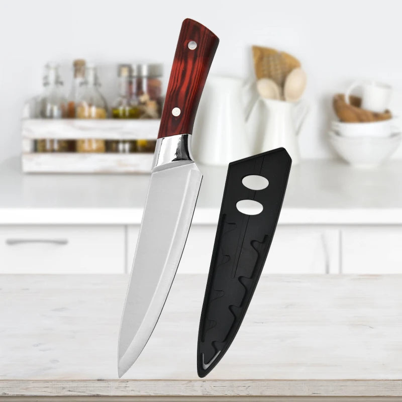 Stainless Steel Kitchen Knife with Protective Cover, Butcher Knife, Steak Cutting Knife, Professional Knife Kitchen Chopping Chef Tool