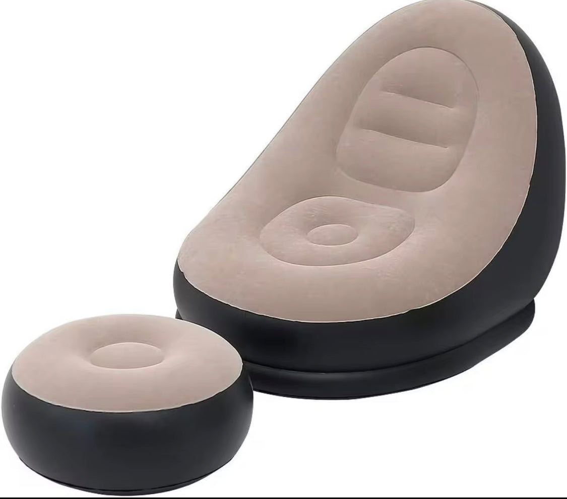 2Pcs Inflatable Folding Chair Sofa, Outdoor Sofa Bed with Footrest, Portable Folding Air Mattress