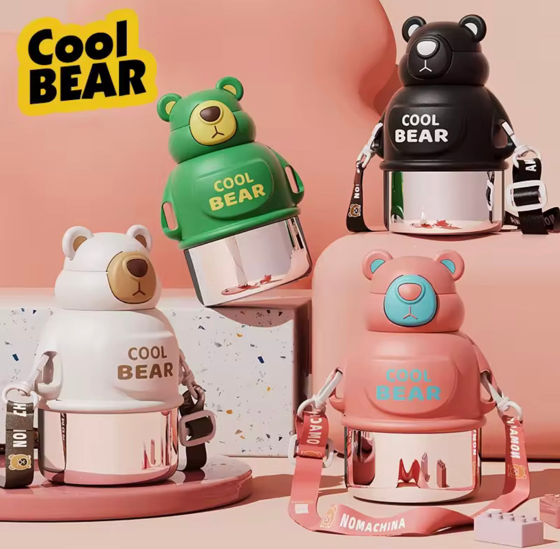 800ml Cartoon Bear Thermos, Stainless Steel Kids Thermos, Portable Thermos Bottle, Kids Water Bottle