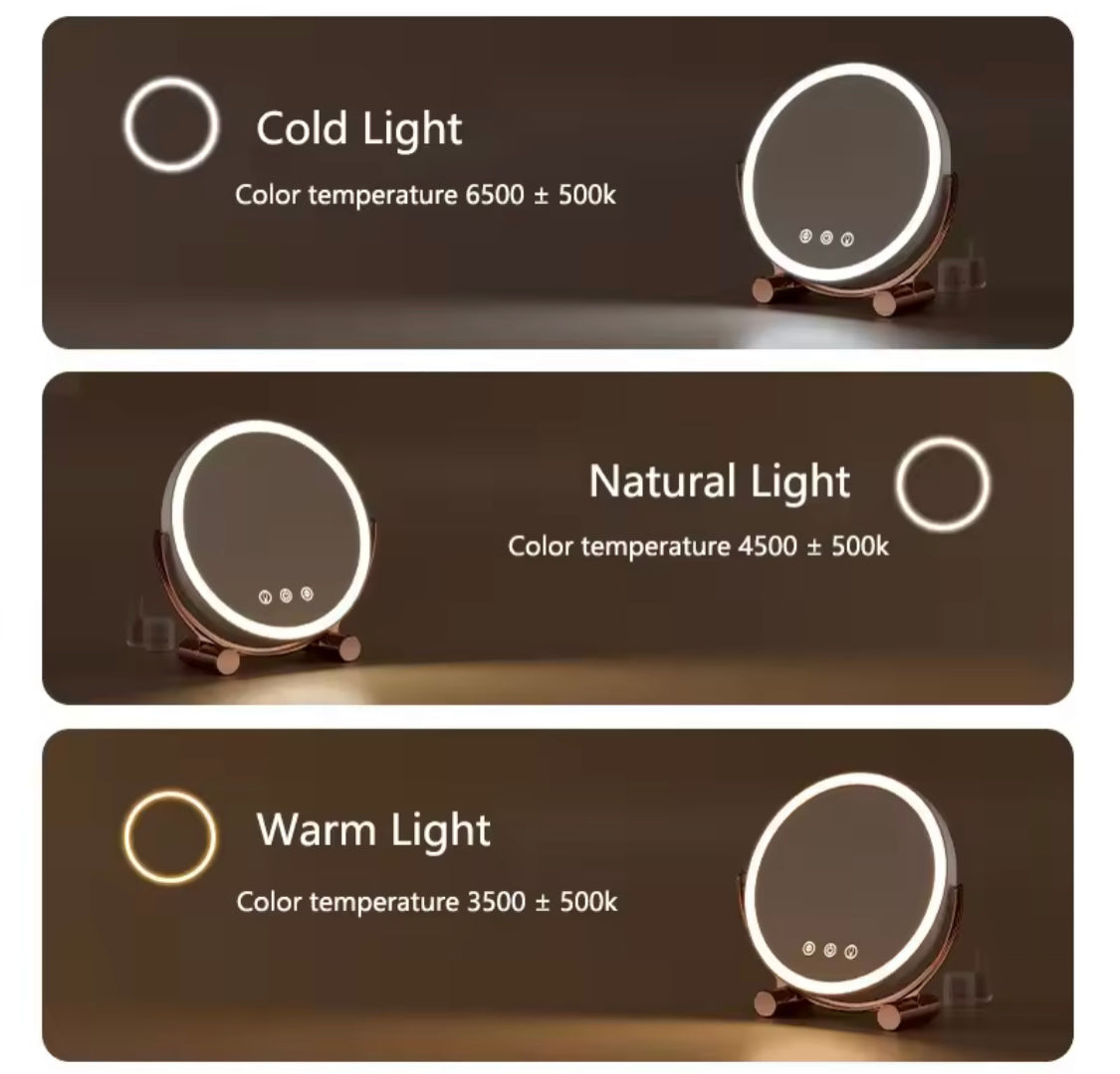 Round Shape Desktop LED Makeup Mirror, Vanity Table Mirror, Magnifying Cosmetic Mirror, Adjustable Touch Dimmer Table Makeup Mirrors