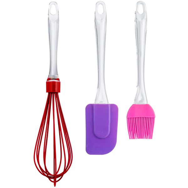 Set Of 3 Spatula Brush With Beater, Scrapers And Brush, Floor/ Butter Spatula Cake Decorations Baking Cooking Tool, 3in1 Silicone Spatula Oil Brush and Beater, Silicone Kitchenware Set