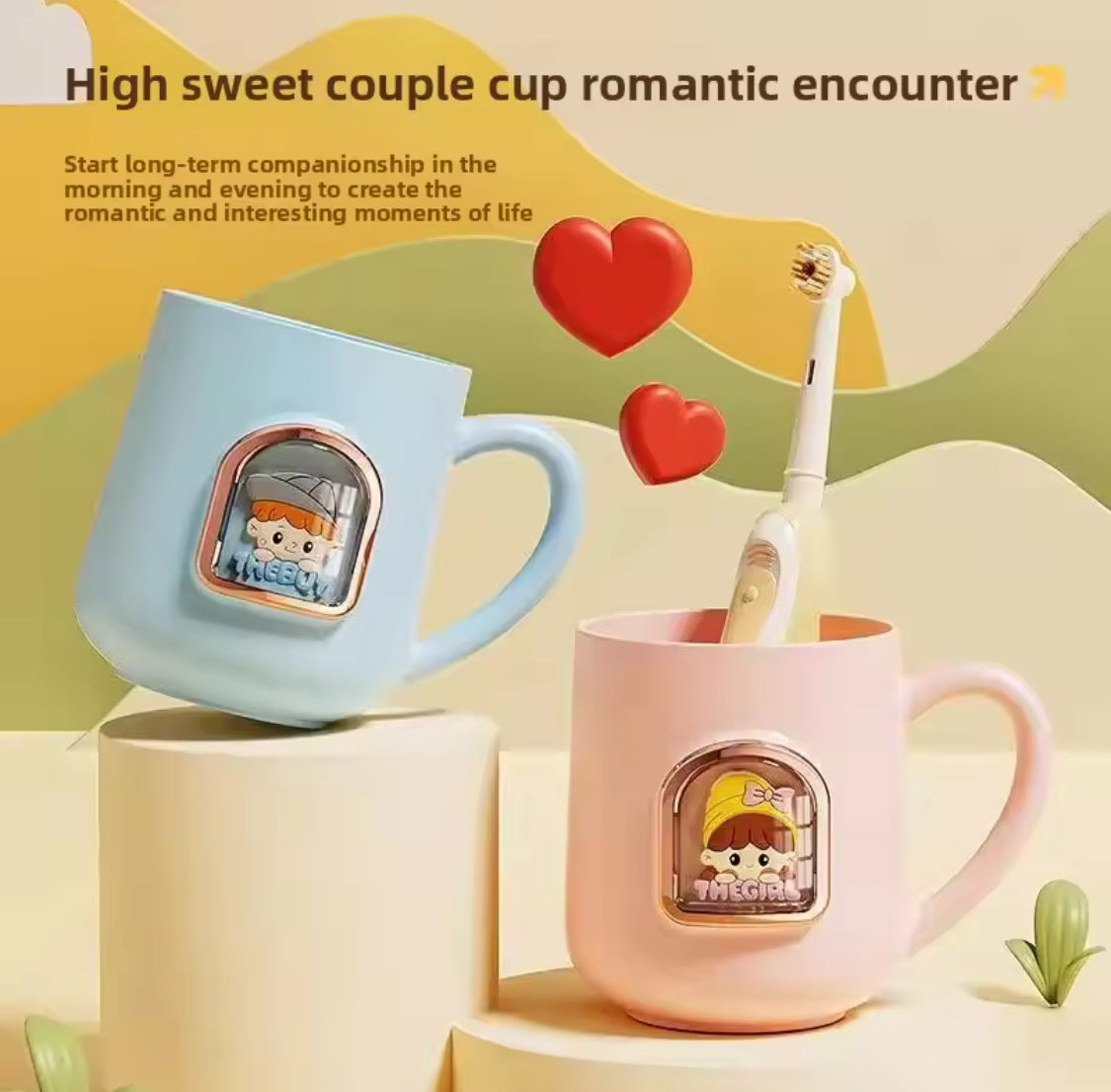 Set Of 2 Portable Children Toothbrush Cup, Portable Coffee & Milk Cup with Handle, Mouth Wash Cup, Cute Cartoon Gargle Cup Reusable Mouthwash Cup Bathroom Decoration
