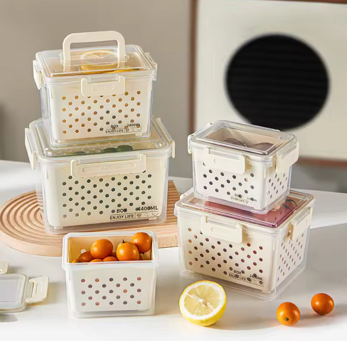 3pcs Refrigerator Organizer Box With Draining Basket, Transparent Refrigerator Food Storage Box, Multi Use Fridge Fruit Vegetable Storage Box