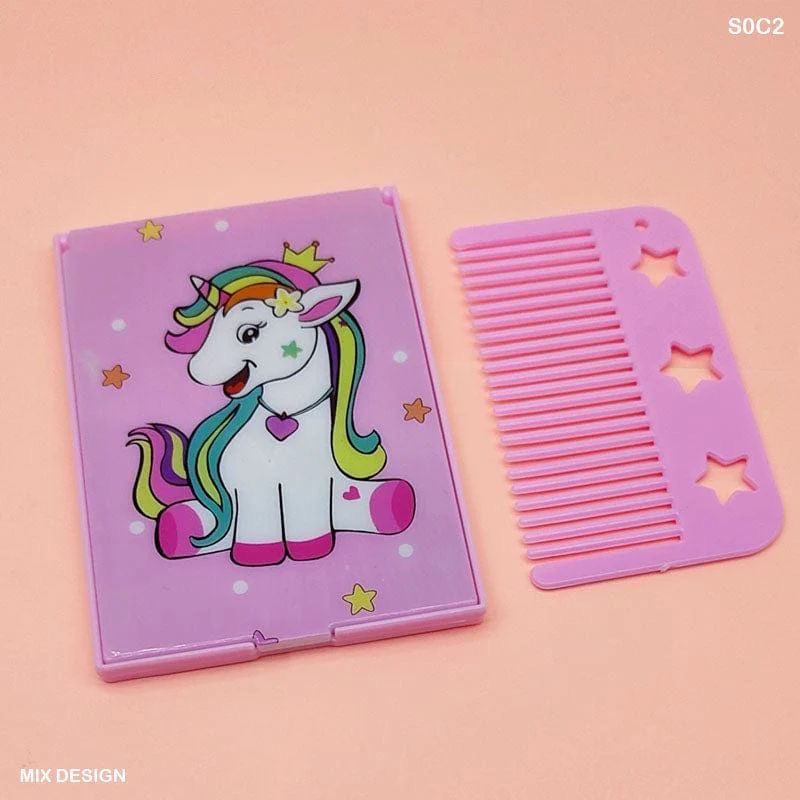 Portable Comb And Hair For Kids, Unicorn Design Baby Comb Set, Square Shape Travel Comb Mirror Kit