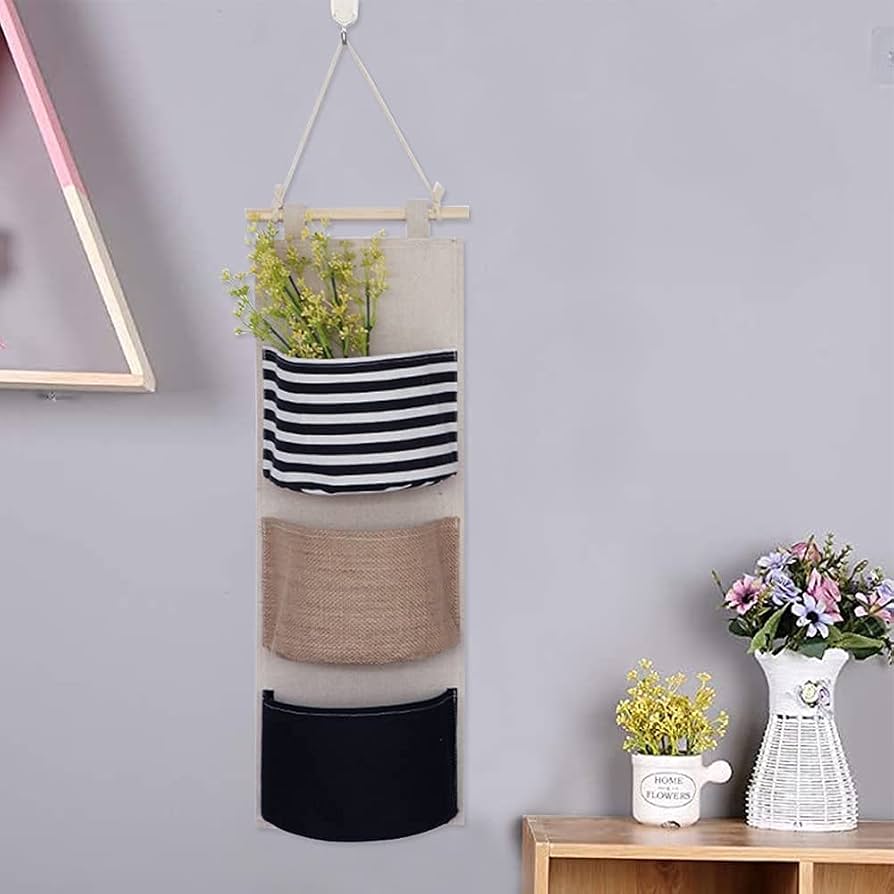 3 Pocket Hanging Storage Organizer, Hanging Closet And Wall Organizer, Space Saving Hanging Storage Bag, Wall Hanging Multipurpose Organizer