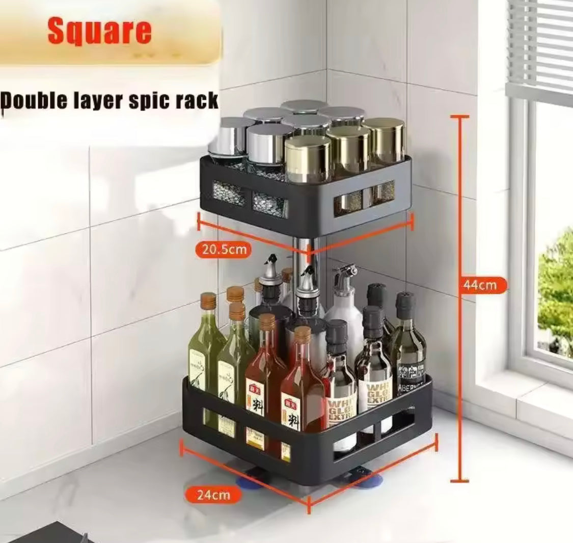 360° Rotation Spice Rack Organizer, Multi Layer Carbon Steel Kitchen Storage Rack, Non Skid Base Kitchen Storage Rack