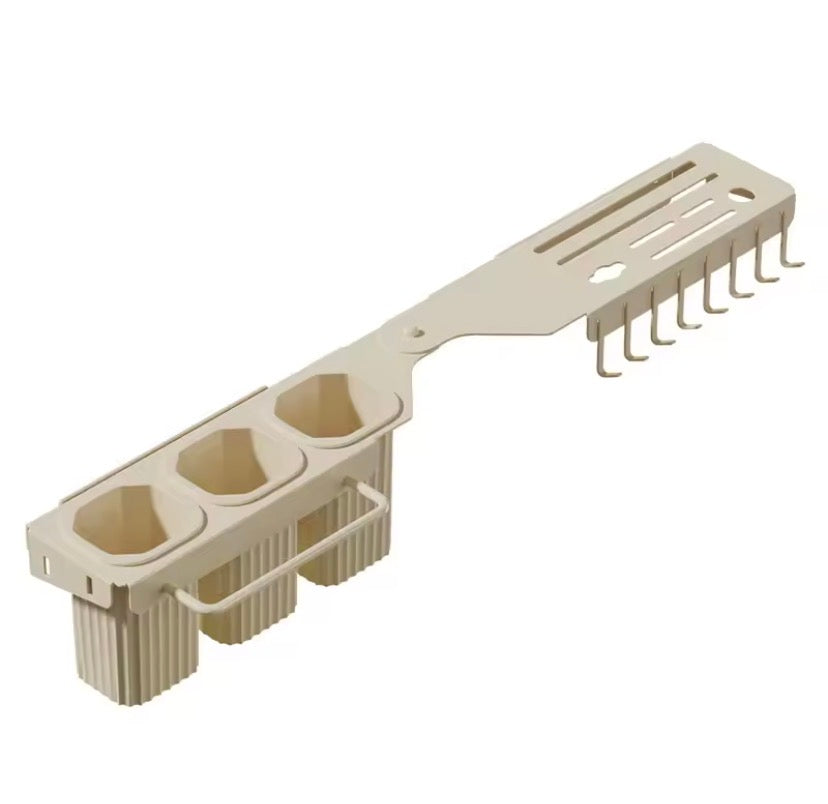 Wall Mounted Over The Sink Organizer Rack, Kitchen Storage Shelf with Knife Holder, Utensil Caddy And Hanging Hooks Rotatable Kitchen Shelf