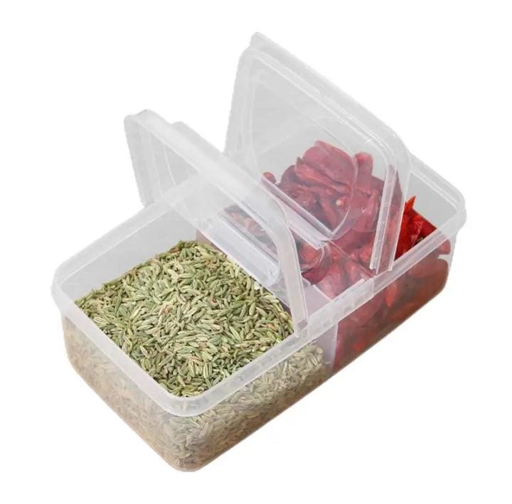 Double Sided Spice Storage Box With Lid, Transparent Household Spice jar, Spice Compartment Organizer Container