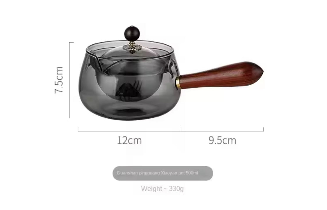 Glass Teapot With Rotating Filter, 360° Rotating Glass Infuser Teapot, Glass Tea Infuser With Wooden Handle, Premium Glass Tea Brewing Kettle