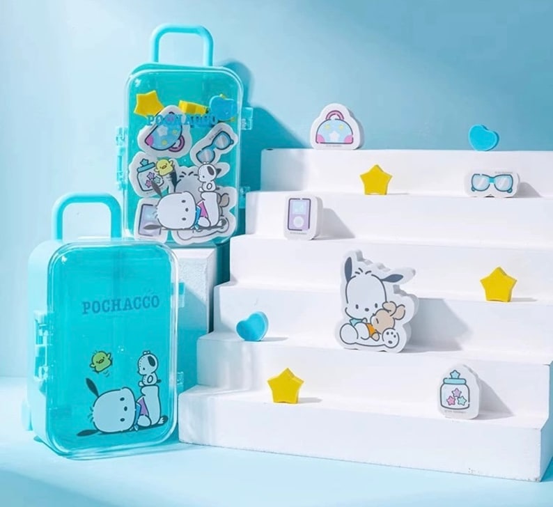 Cute Kawaii cartoon Rubber Eraser Suitcase Toy, 4pcs Suitcase Style Eraser Set, School Kids Eraser Set