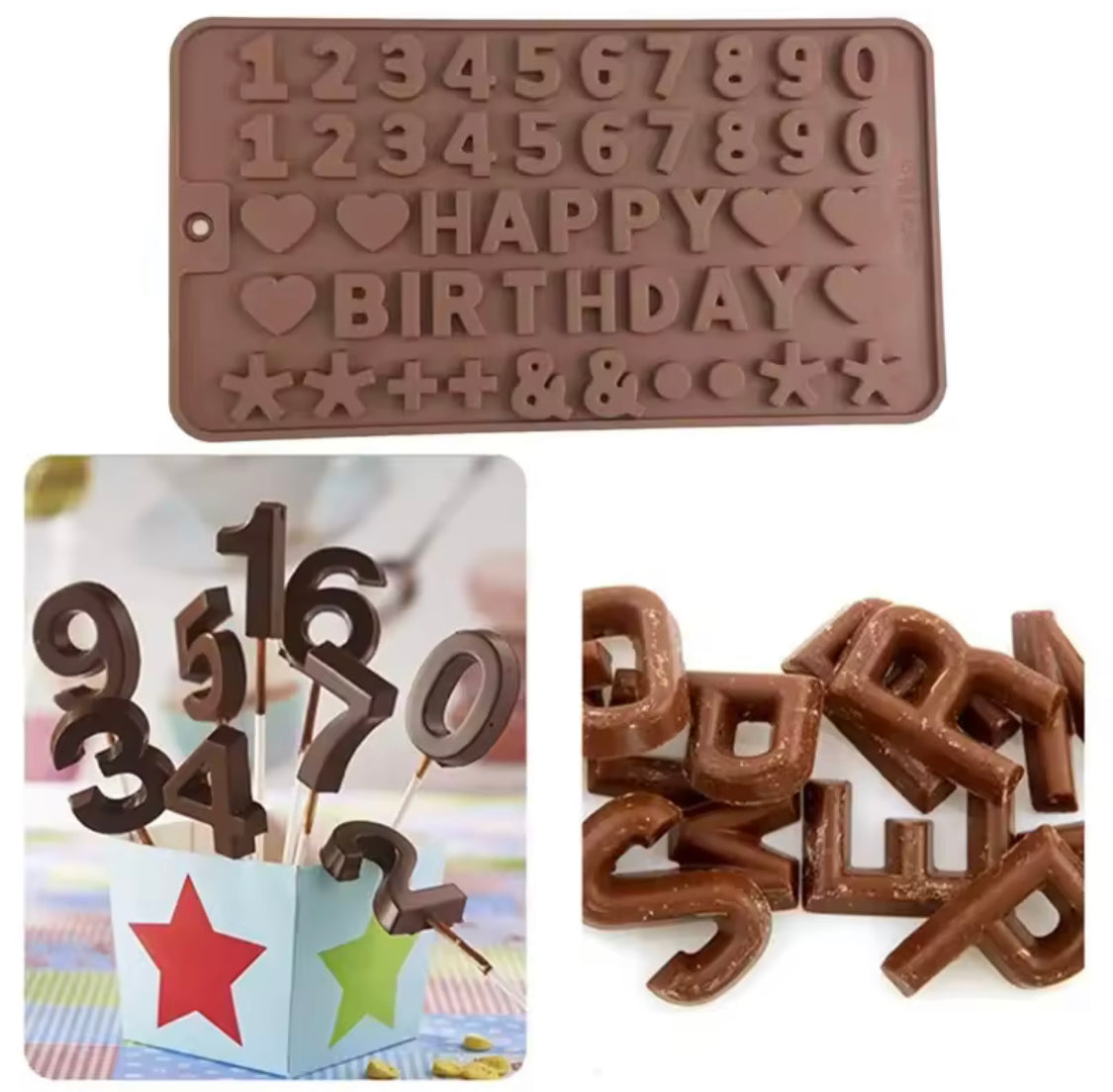 Silicone Birthday Mix Shapes Mold, English Alphanumeric Silicone Chocolate Molds, Cake Decorating Accessories
