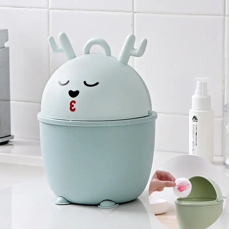 Cartoon Flip-top Trash Can, Mini Cute Desktop Trash Can, Paper Storage Basket Box with, Home Office Bathroom Trash Can, Waste Paper Trash Storage Bin, Garbage Storage Basket, Small Plastic Bin With Lid