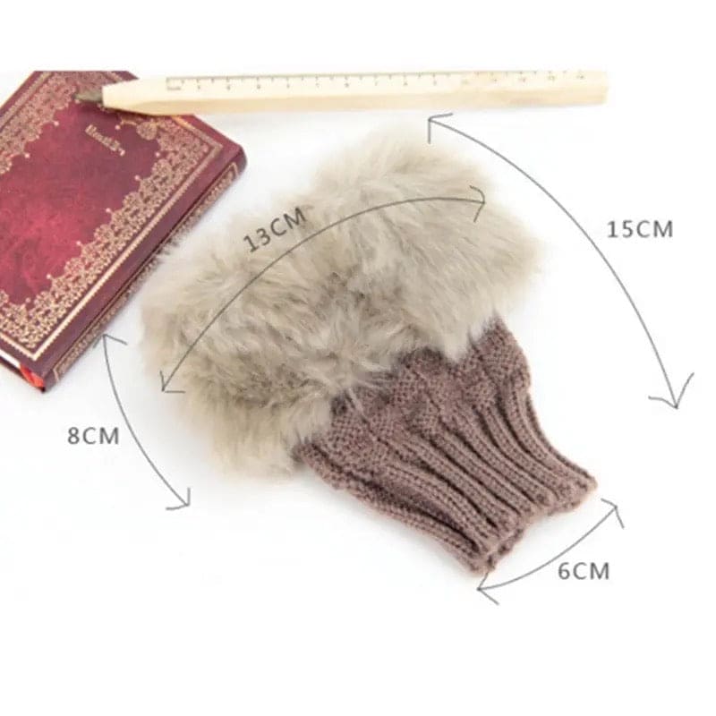 Fingerless Winter Gloves, Rabbit Fur Mitten Gloves, Faux Fur Fluffy Winter Gloves, Woolen Crochet Knitted Wrist Warmer Glove, Winter Half Finger Gloves, Warmer Stylish Gloves