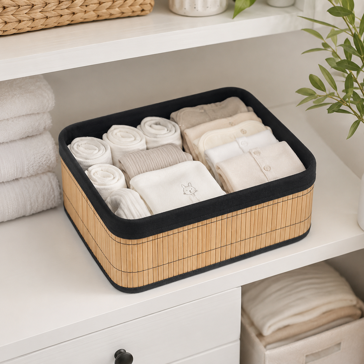 3pcs Bamboo Storage Basket Set, Bamboo Vanity And Bathroom Organizer Set, Multipurpose Bamboo Organizer Baskets