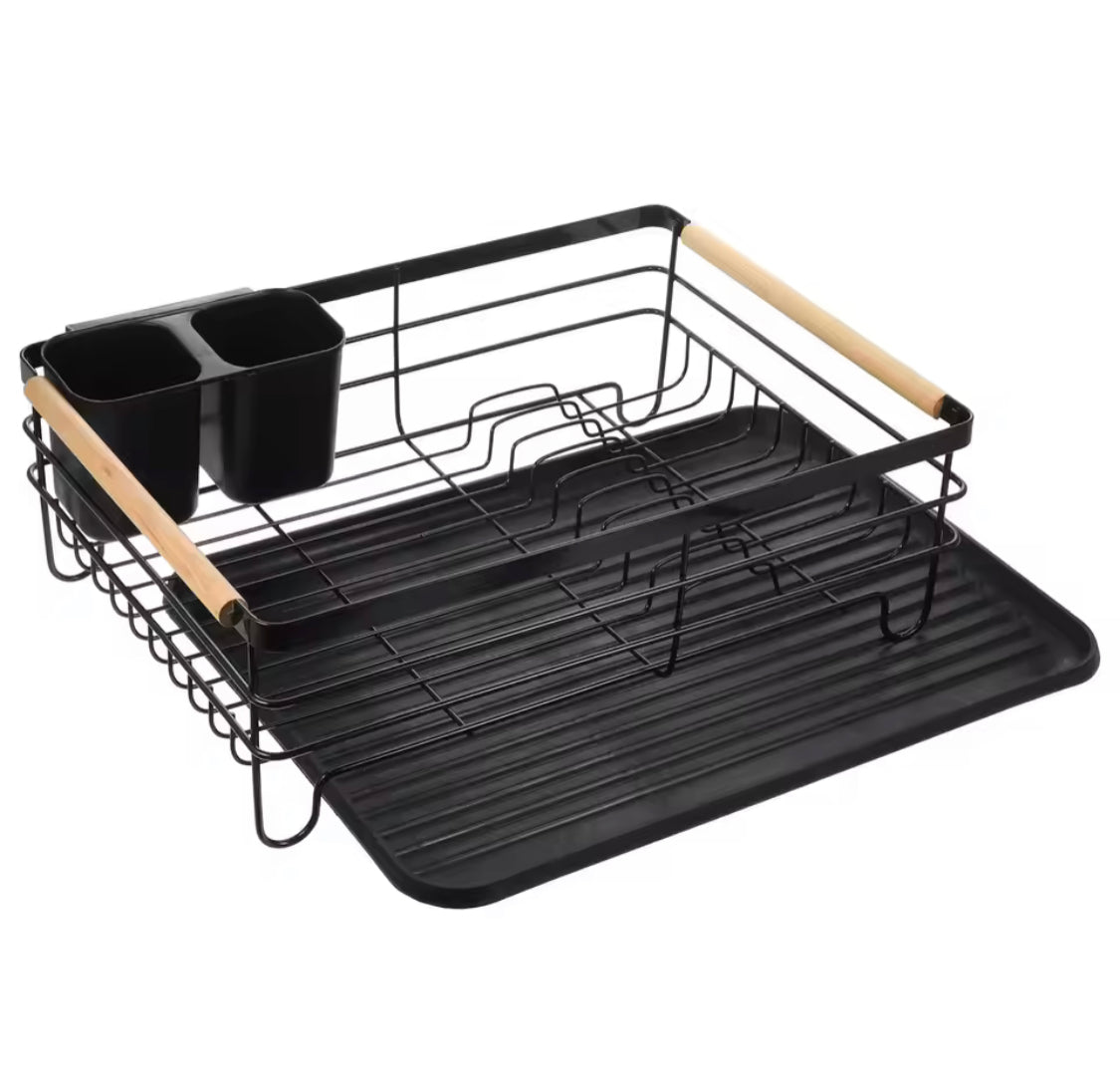 Stainless Steel Kitchen Dish Storage Rack, Wooden Handle Dish Storage Holder, Chopsticks And Utensils Holder
