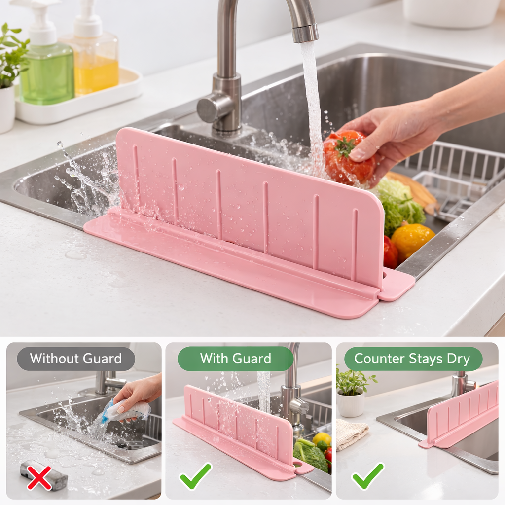 Silicone Splash Guard With Soap Holder, Sink Splash Guard With Drainer, Sink Splash Guard With Storage Rack