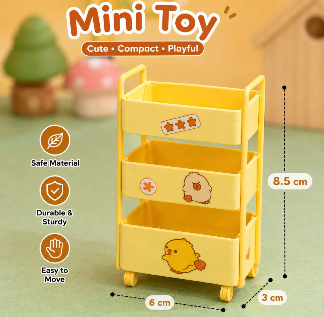 3 Tier Kawaii Mini Rolling Cart, Cute Desktop Sundry Storage Box, Mini Desktop Decorations Trolley