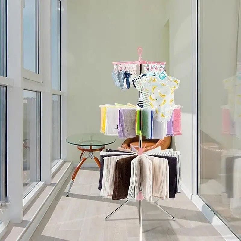 3 Tier Horse Drying Rack, Collapsible Clothes Drying Rack, Foldable Standing Laundry Stand, 360 Rotatable Tripod Airer For Clothes, Stainless Steel Frame Clothing Drying Rack, Balcony Laundry Hanger Organizer, Indoor Outdoor Garment Aire Stand