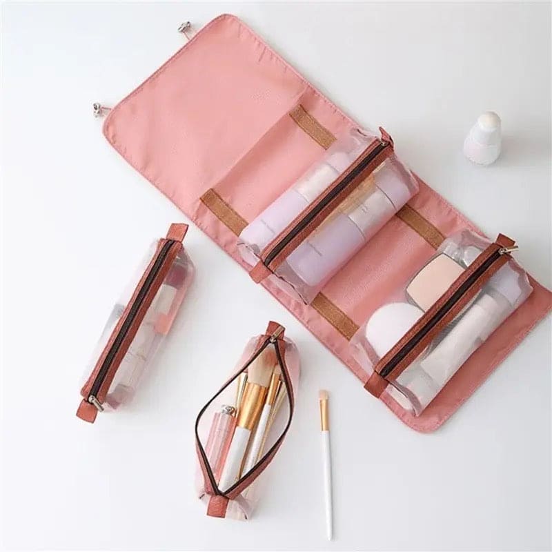 4 In 1 Foldable Mesh Bag, Separable Toiletry Storage Bag Organizer, Multifunctional Women Cosmetic Bag, Travel Organizer Foldable Hanging Nylon Wash Storage Bag, Portable Makeup Bag Toiletry Pouch, Portable Detachable Wash Pouch