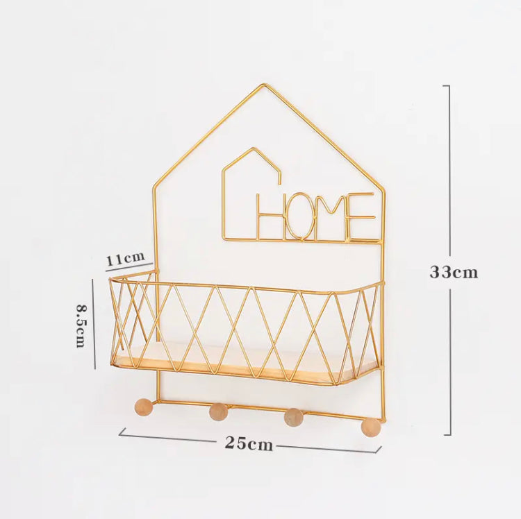 Home Iron Display Rack, New Metal Wall Storage Rack, Iron Wire Wood Display Shelf, Home Decorative Hanging Grid Basket, Living Room Decor Metal Stand Wall Shelf
