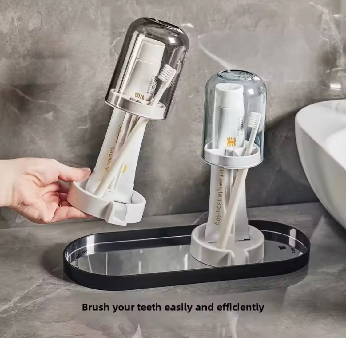 Portable Toothbrush Holder With Mouthwash Cup, Toothpaste Storage Shelf, Toothbrush Holder With Dust Cover, Toiletries Bathroom Organizer