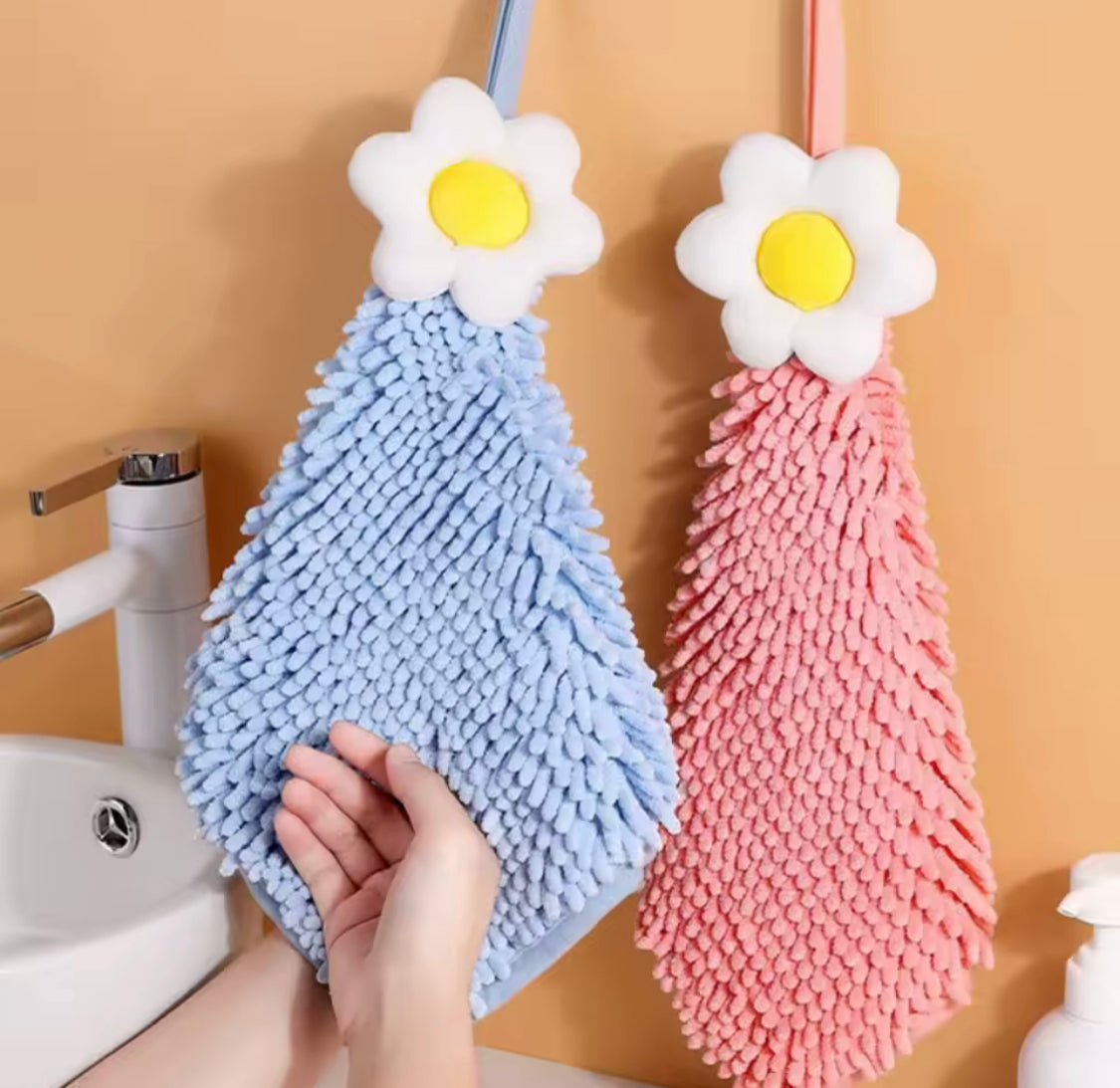 Set Of 3 Chenille Hand Towel with Hanging Loops, Sun Flower Thickened Absorbent Dish Cleaning Cloth, Kitchen Cleaning Towel