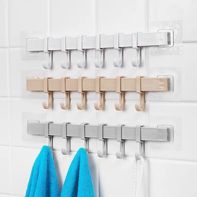 Chest Hook Towel Hanger, Multifunction Kitchen Bathroom Storage Hook, 6 Hook Home Organizer Storage Rack, Multipurpose Hook Rack, Double Suction Cup Towel Rack, Multifunction Wardrobe Rack