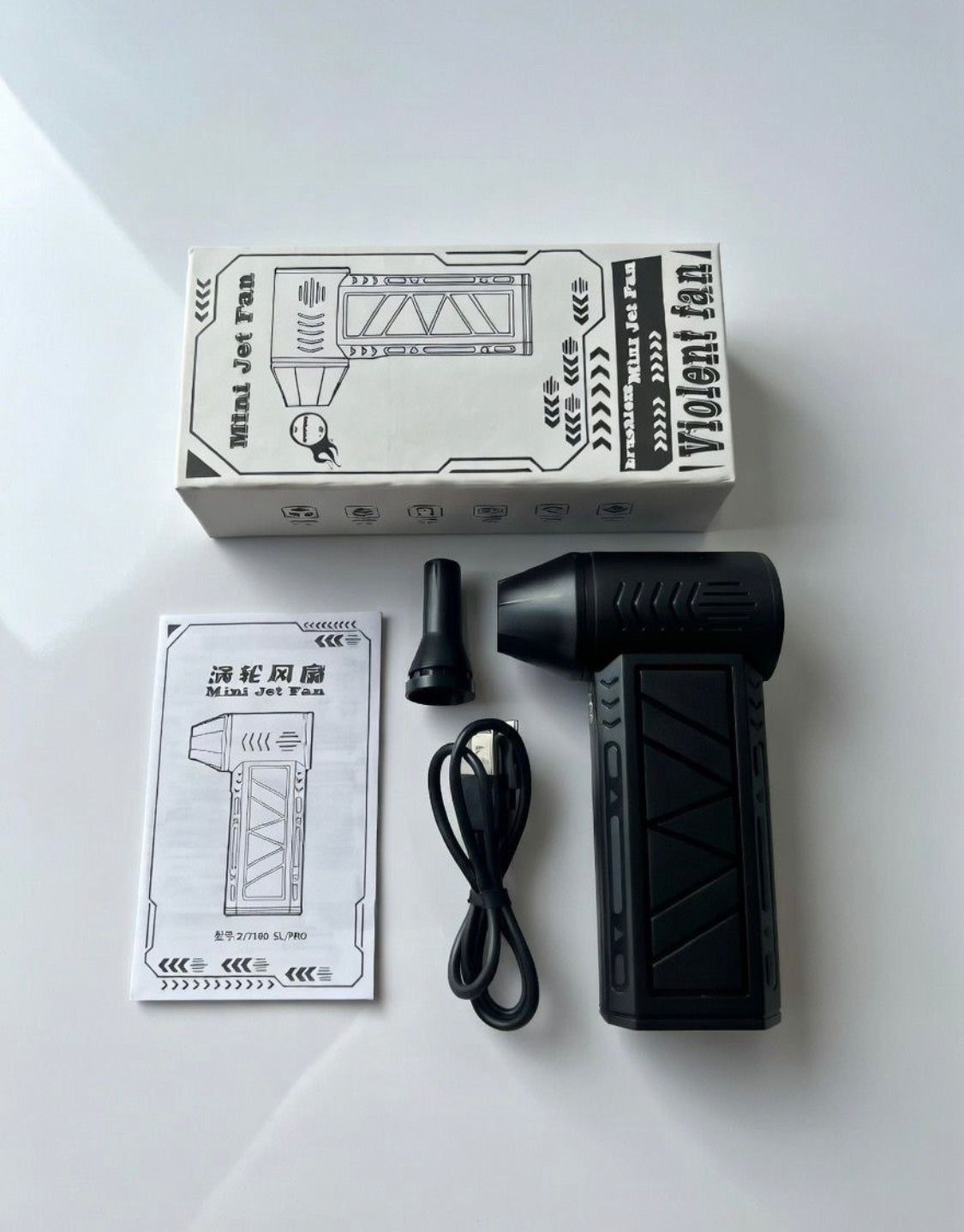 Rechargeable Powerful Blower with LED, Mini Turbo Jet Fan, Adjustable Wind Speed Turbo Violent Blower