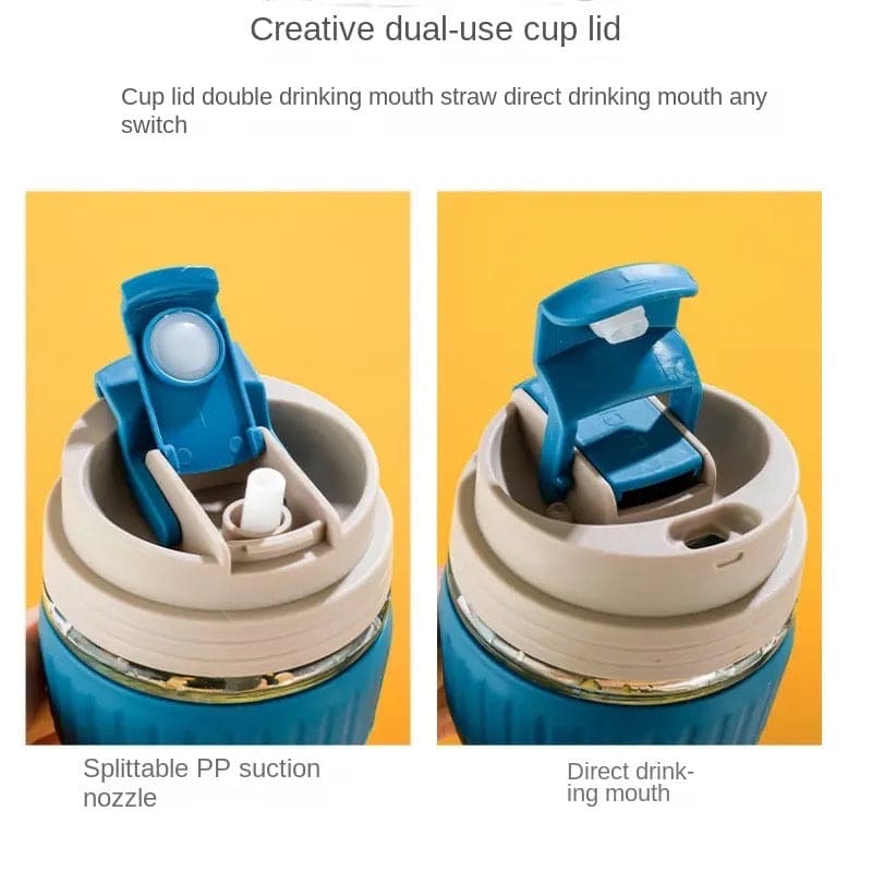Modern Travel Mug, 350ml Double Drinking Glass, Lovely Glass Straw Cup, Portable Accompanying Coffee Cup, Couple Silicone Anti Scalding Water Cup