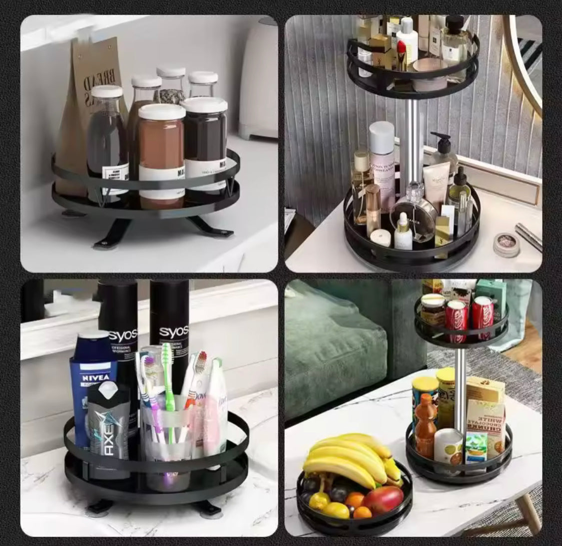 360° Rotation Spice Rack Organizer, Multi Layer Carbon Steel Kitchen Storage Rack, Non Skid Base Kitchen Storage Rack