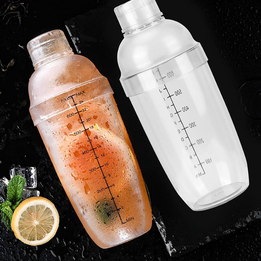 3 In 1 Beverage Shaker Mixer Bottle, Transparent Cocktail Shaker with measuring scale, Multifunctional beverage shaker