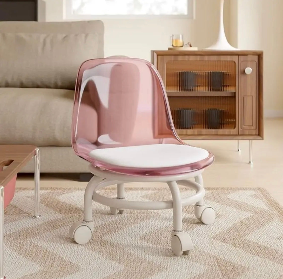 Acrylic Small Stool With Universal Wheel, Mobile Salon Step Stool