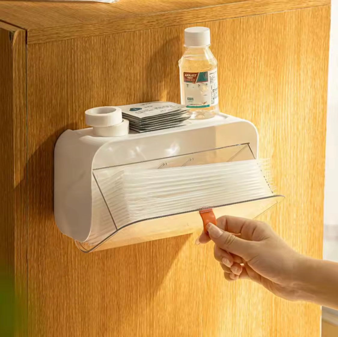 Wall Mounted Organizer With Adjustable Dividers, Dustproof Bathroom Organizer, Adhesive Cosmetic Storage Box, Undergarment Organizer Mini Cabinet